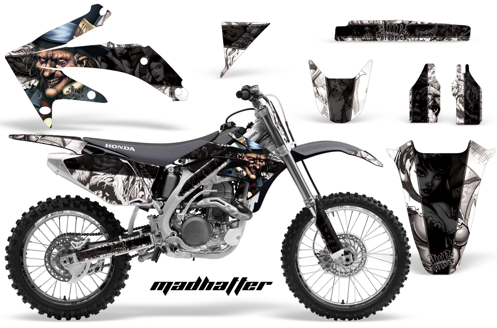 CRF450-05-08 Graphics Kit MADHATTER-WHITE-BLACKSTRIPE